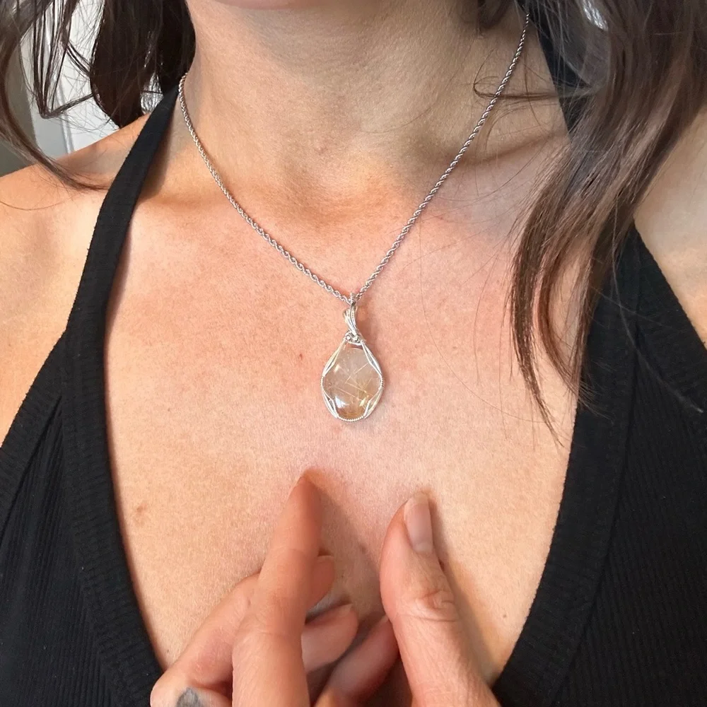 Sterling Silver Rutilated Quartz Necklace Pendant
